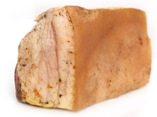 salty bacon on a white background