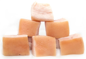 salty bacon on a white background
