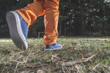 Fototapeta na wymiar Child walking in the forest