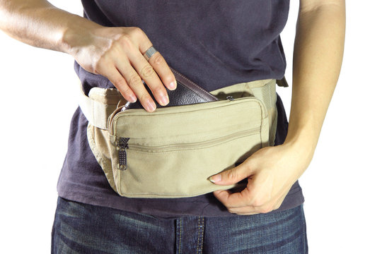 take the wallet  from waist belt bag