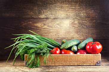 vegetables in wooden box