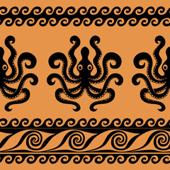Octopus and wave ornament - 84700607