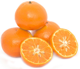 Ripe tangerines on a white background