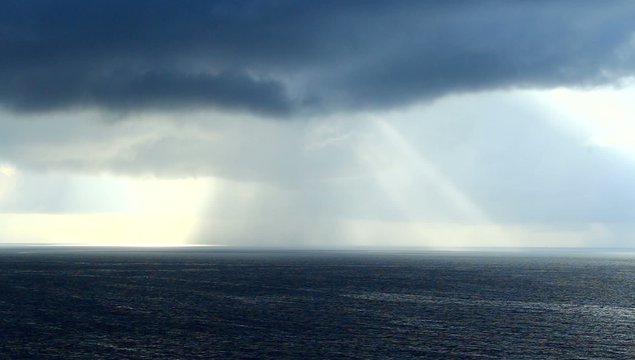 Dark Blue Sea with Heavy Raining at Offshore
