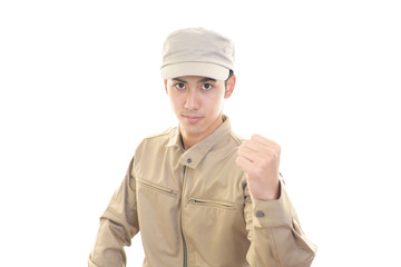 ガッツポーズの宅配人