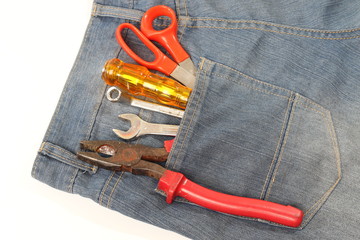 Tools in jeans pocket jeans.