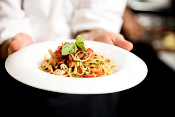 Pasta is ready to serve. © stockyimages