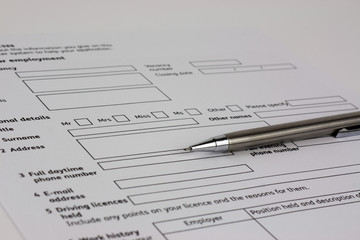 Close up of an application form