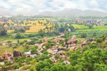 Fototapeta na wymiar View over Hampi ancient hindu city
