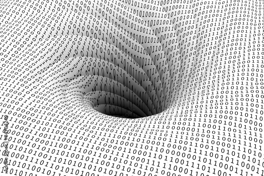 Poster binary code is pulled into a black hole
