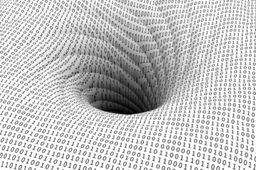 binary code is pulled into a black hole - obrazy, fototapety, plakaty
