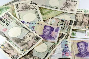 Background of asian currency  (Chinese Money yuan and Japanese Y