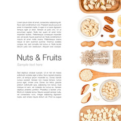 nuts and dried fruits on white background