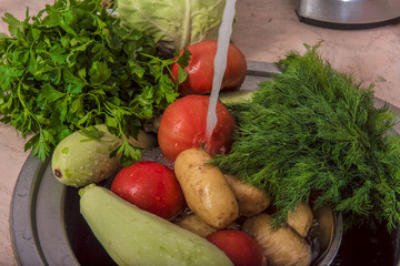 Vegetables food kitchen sink wet red organic fruits tomato domes
