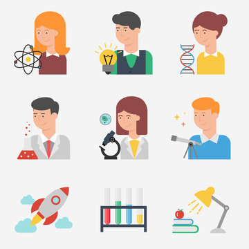 Set of flat style vector science and education icons
