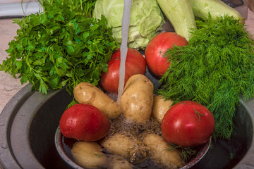 Vegetables food kitchen sink wet red organic fruits tomato domes