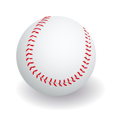 Baseball in white leather with red stitches