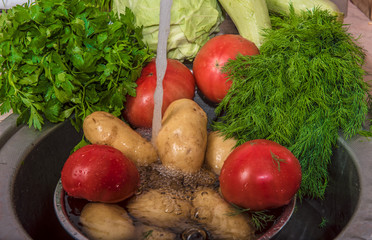 Vegetables food kitchen sink wet red organic fruits tomato domes