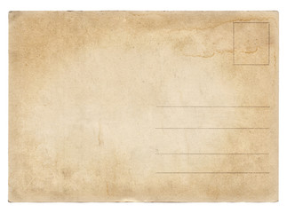 Blank old vintage postcard isolated