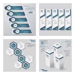 Collection of 4 blue color template. Vector Background. 