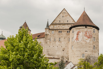 Fototapeta na wymiar Porrentruy, Pruntrut, Stadt, Schloss Pruntrut, Hahnenturm, Rundturm, Türme, Jura, Schweiz