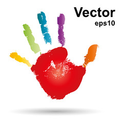 Vector conceptual child handprint with painted isolated on background