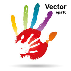 Vector conceptual mother and child hand print isolated