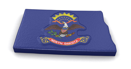 Map of North Dakota state with flag. Image with clipping path.