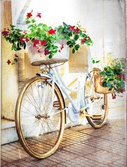 vélo floral - carte vintage