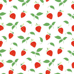 Seamless pattern with strawberries and leaves. Simple colors