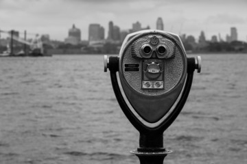 Liberty Island Alien - Coin Operated Binoculars and Manhattan Skyline
