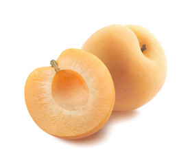 Whole apricot and half 2 isolated on white background