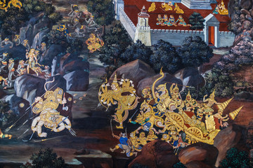 Mural paintings  in WAt Phra Kaew Area in Bangkok © coward_lion