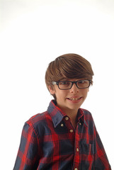 Teenage boy with plaid shirt and glasses