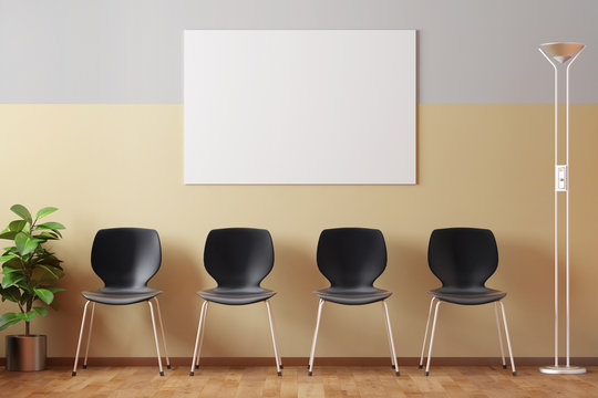 Wartezimmer mit Bilderrahmen und St&uuml;hlen