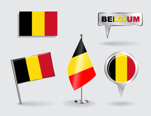Set of Belgian pin, icon and map pointer flags. Vector