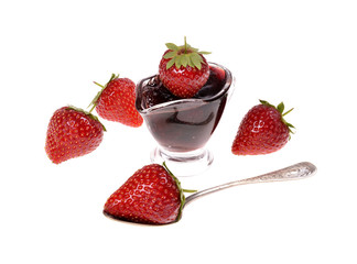 strawberry jam on toast ,jar of jam isolated on white 