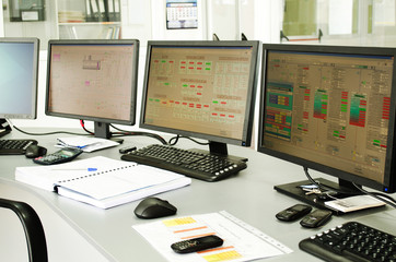 Control center of a small power plant - obrazy, fototapety, plakaty