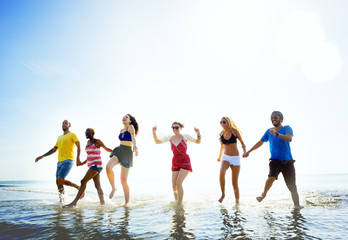 Diverse Beach Summer Friends Fun Running Concept