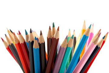 Colored pencils on a white background.