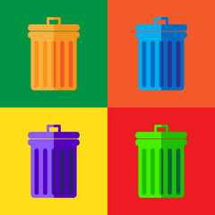 Bin icon vector, set of bin icon on colorful background, illustration