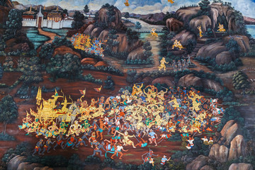 Mural paintings at Wat Phrakaew in Bangkok, Thailand © coward_lion