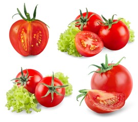 Tomato, basil, leaves.