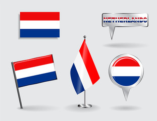 Set of Dutch pin, icon and map pointer flags. Vector