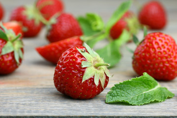 Fresh strawberries on a wooden background