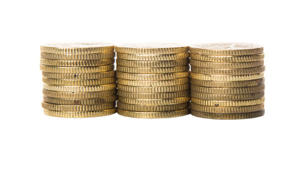 Malaysian coins over white background