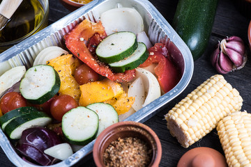 Preparation vegetables for barbecue