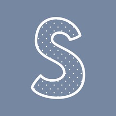 S vector alphabet letter with white polka dots on blue background