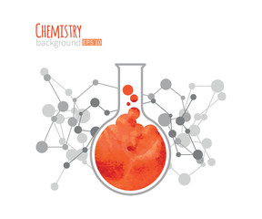 Chemistry science design template. Watercolor texture, molecules background