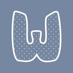 W vector alphabet letter with white polka dots on blue background